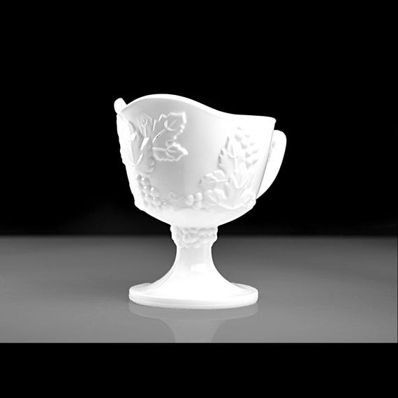 Colony Harvest Milk Glass Creamer – Grapevine Pattern Footed Cream Pitcher