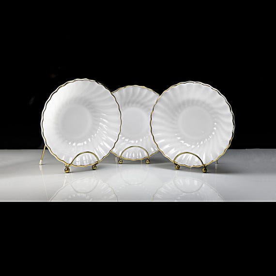 Vintage Fire King Golden Shell Cereal Bowls, Set of 3, Anchor Hocking, White Milk Glass Bowls