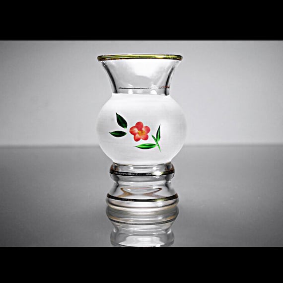 Frosted Vase, Bartlett Collins, Gold Trim, Hand Painted Flower, 4 Inch