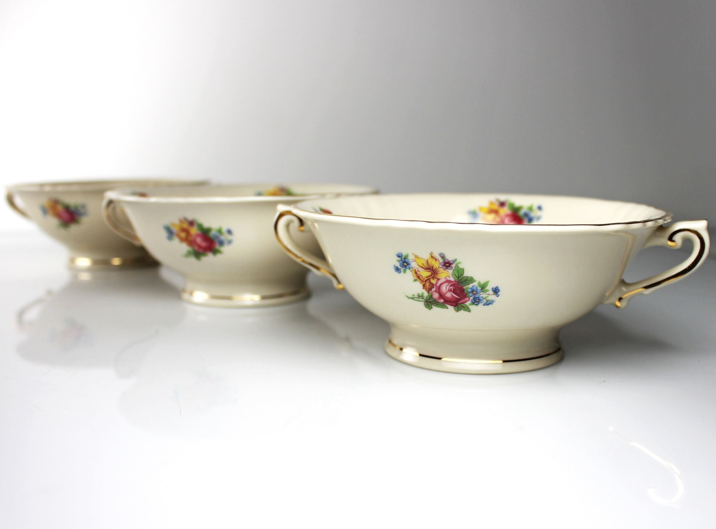 Cream Soup Bowls, Syracuse China, Santa Rosa, Set of 3, Multicolor