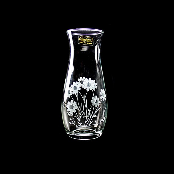 Crystal Etched Vase, Pasabache Glass, Etched Floral, Made In Turkey, Giftware