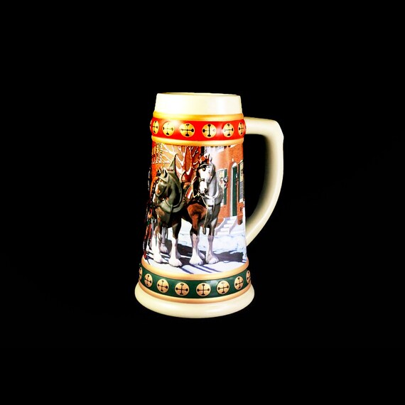 1993 Budweiser Holiday Stein, Hometown Holiday, Beer Stein, Christmas Stein, Collectible, Anheuser-Busch Stein