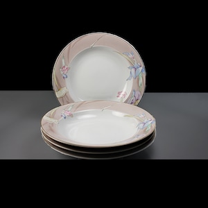 Cuencos para sopa con borde, Mikasa, Charisma Beige, porcelana marfil fina, floral, juego de 4, descatalogado
