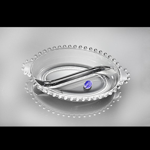 Candlewick Two-Part Relish Dish, Imperial Glass, Beaded Clear Glass, 8 Inch, Collectible