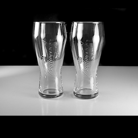 Vintage Budweiser Pint Beer Glasses, Set of 2, Embossed Bowtie Logo, 16oz