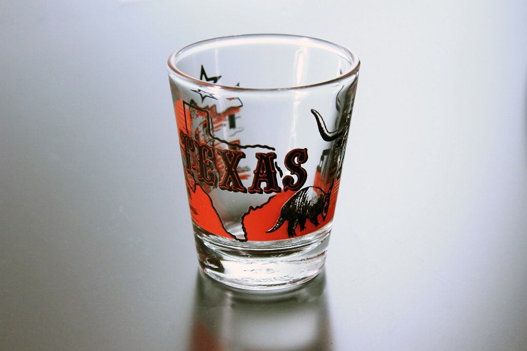 Souvenir Shot Glass, Texas, State Design, Red and Black, Clear Glass