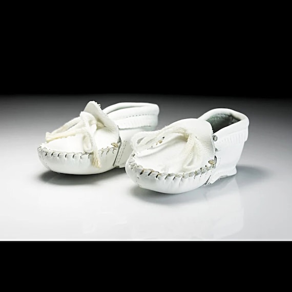 White Leather Baby Moccasins, London Harness Company, Baby Shoes, Baby Gift