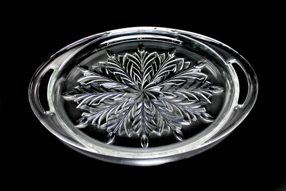 Handled Tray, Jeannette Glass, Feather, Clear Glass, 10 Inch