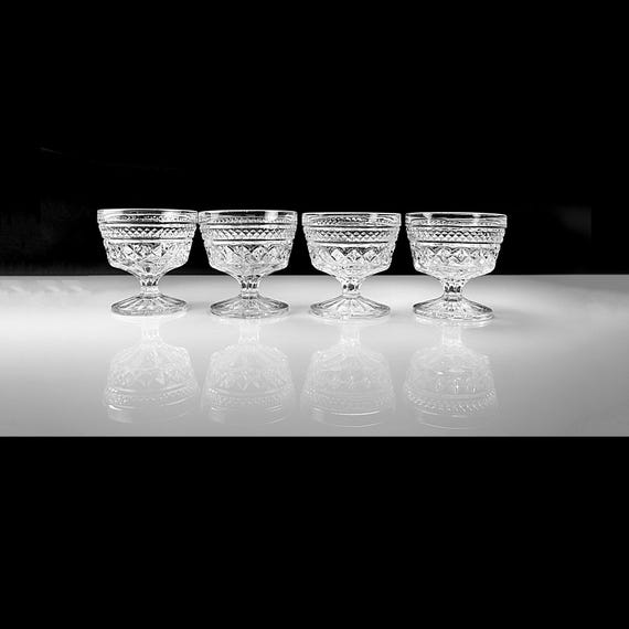 Anchor Hocking Wexford Champagne Sherbet Glasses – Pressed Glass Dessert Stems - Set of 4
