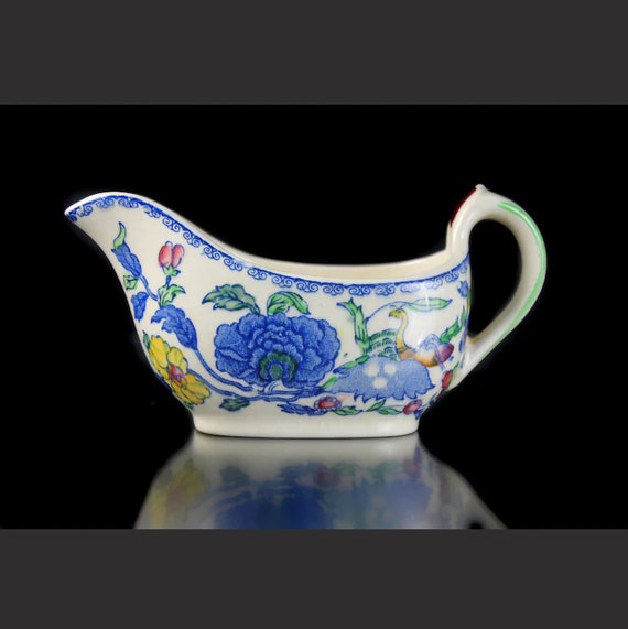 Individual Gravy Boat, Mason China, Regency Plantation Colonial, Small, Blue, Pink & Yellow Flowers, Sauce Boat