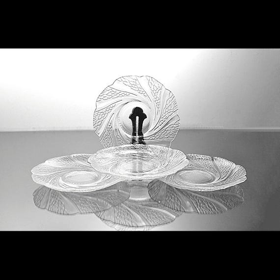 Glass Saucers, Indonesia KIG, Serene Pattern, Dessert Plates, Set of 4