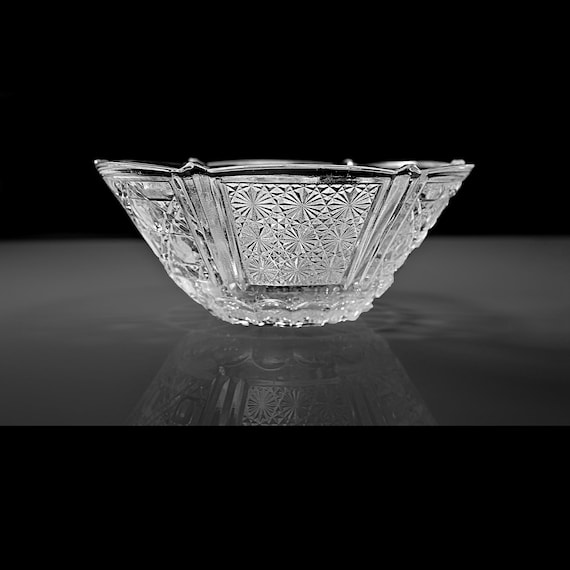 Pressed Glass Bowl by KIG Indonesia – Vintage-Inspired Clear Glass Serving Dish, 7 Inch Decorative Bowl