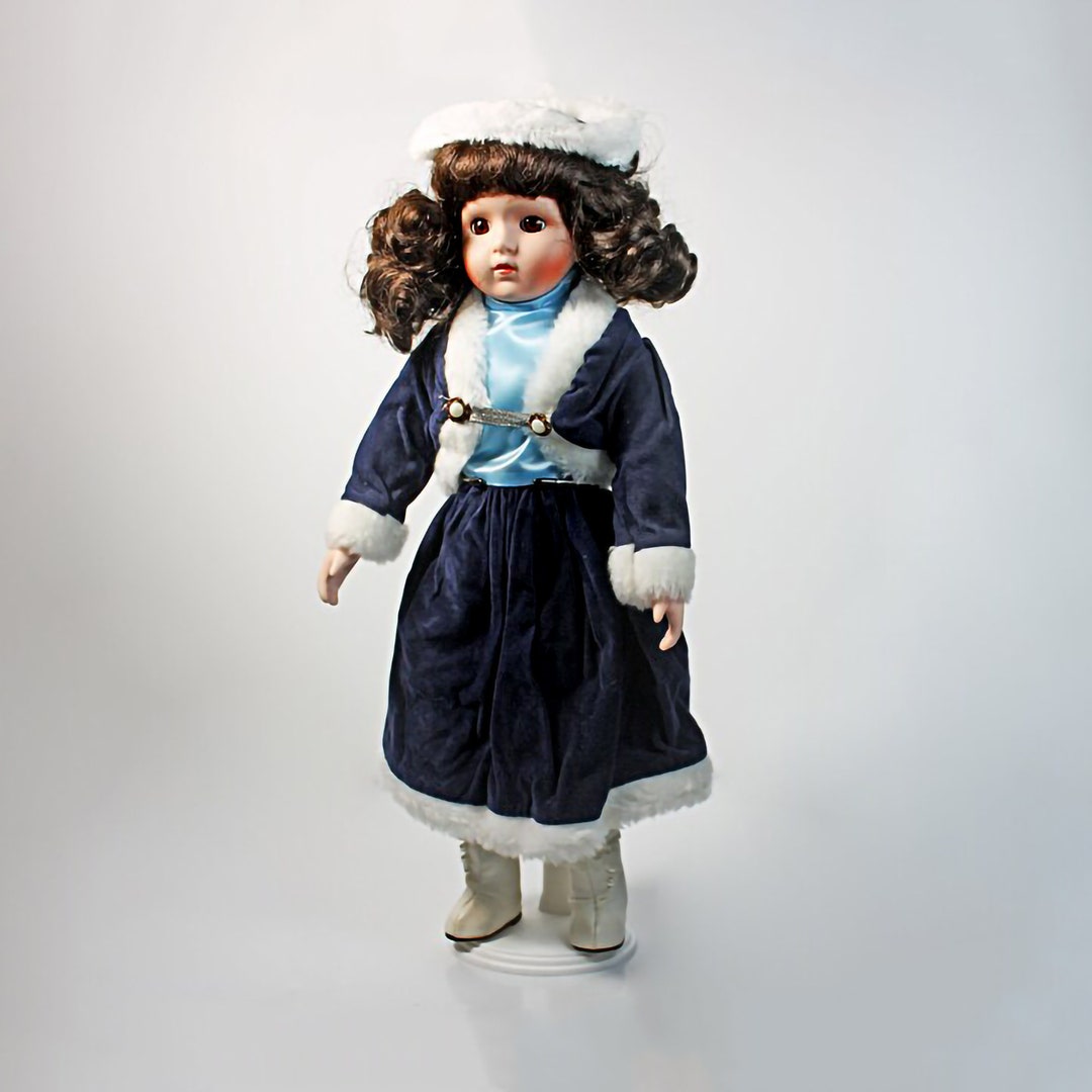 Porcelain Doll, Collectible Doll, Winter Style, Blue Velvet