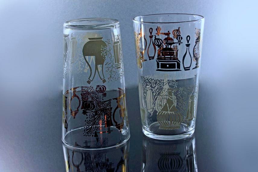 Tumblers, Drinking Glasses, Federal Glass, Tumblers, White and Gold, Water  Glasses, Set of 2, 10 ounce glasses