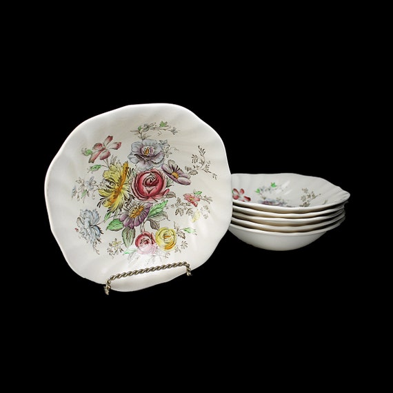 Square Soup Bowls Johnson Brothers Sheraton, Made In England, Set of 6, Floral Center, Collectible