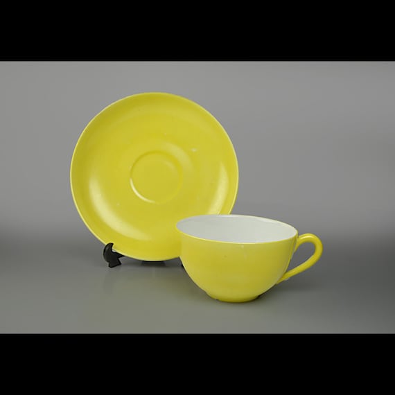 Meito China Yellow Cup and Saucer Set – Hand Painted Japan – Mid Century Modern Tea Cup