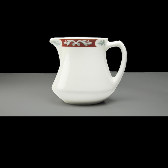 Syracuse China Embassy Creamer - 1980s Restaurant Grade - Maroon & Gray Scroll