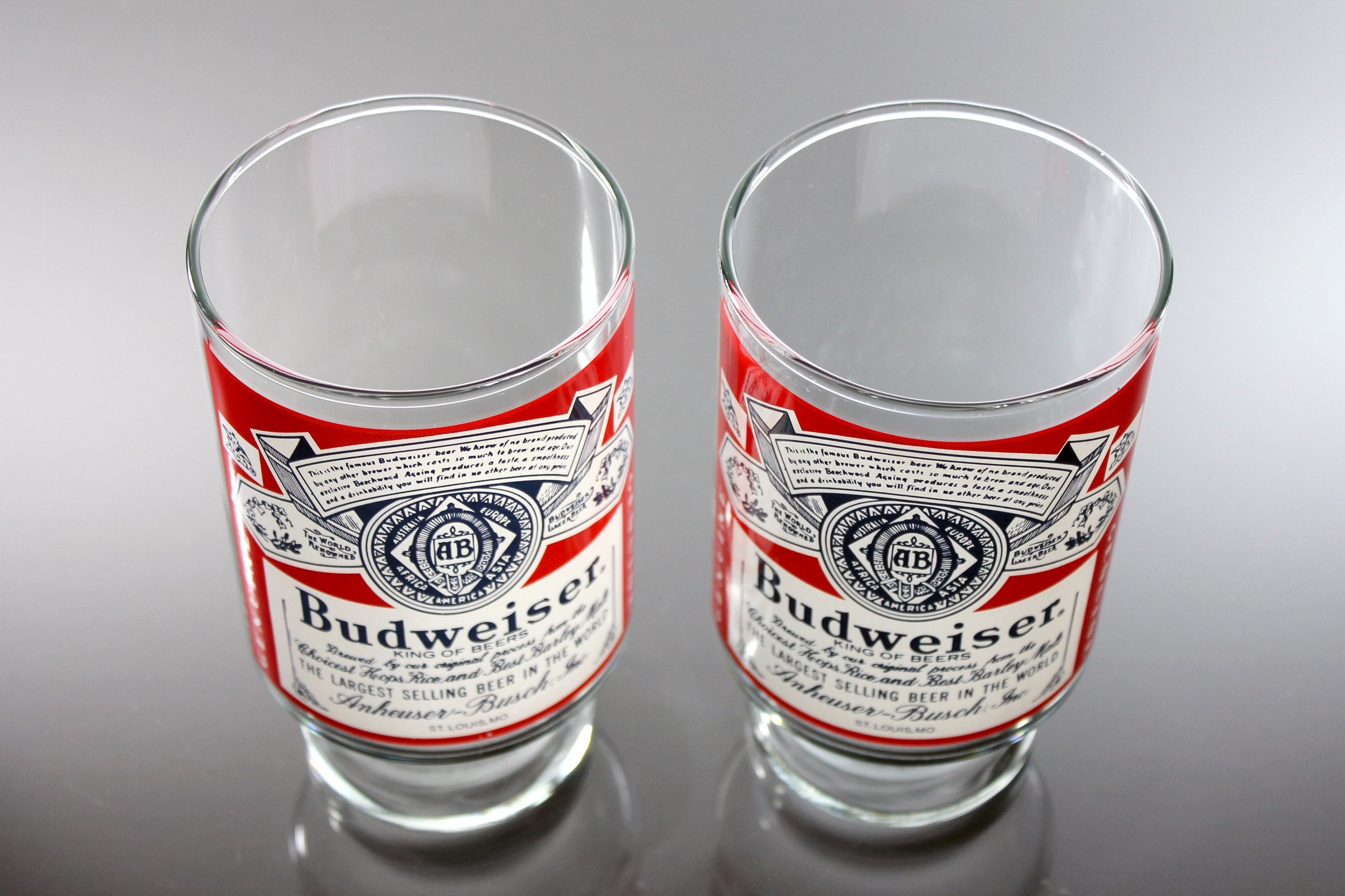 Large Budweiser Glasses, Budweiser Label, 28 Ounce, Collectible