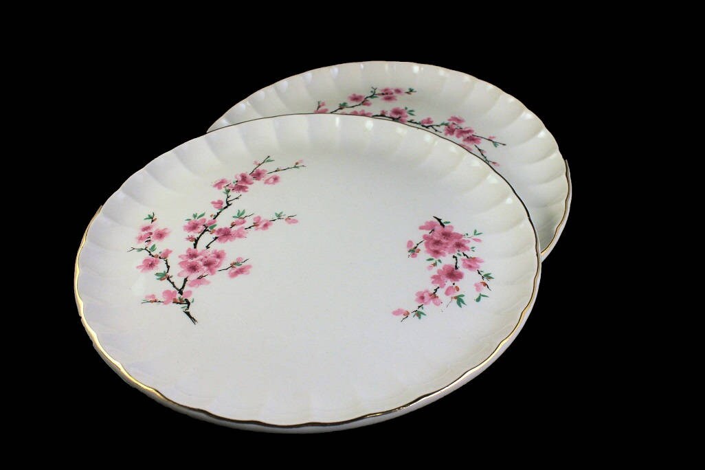 W S Dinner Plates, Peach Blossom, Bolero Shape, Set of 2, Pink