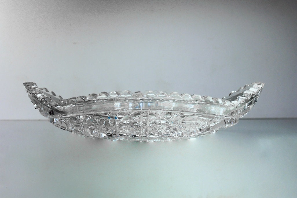 American Brilliant, Crystal Relish Dish, Antique, Oval, Cut Glass