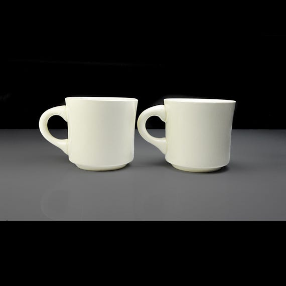 Beige Porcelain Mugs - Made in USA, Classic Retro Coffee Cups, Set of 2