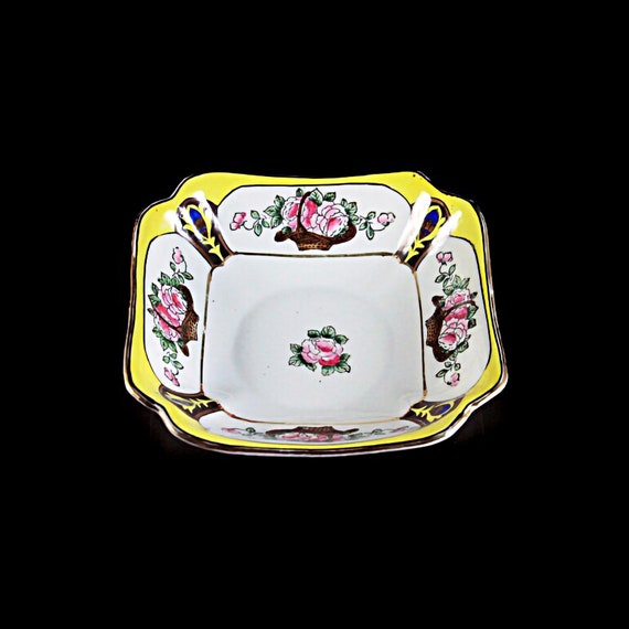 Square Chikaramachi Japan Bowl, Hand Painted, Noritake, Made In Japan, Pink Floral, Gold Trim