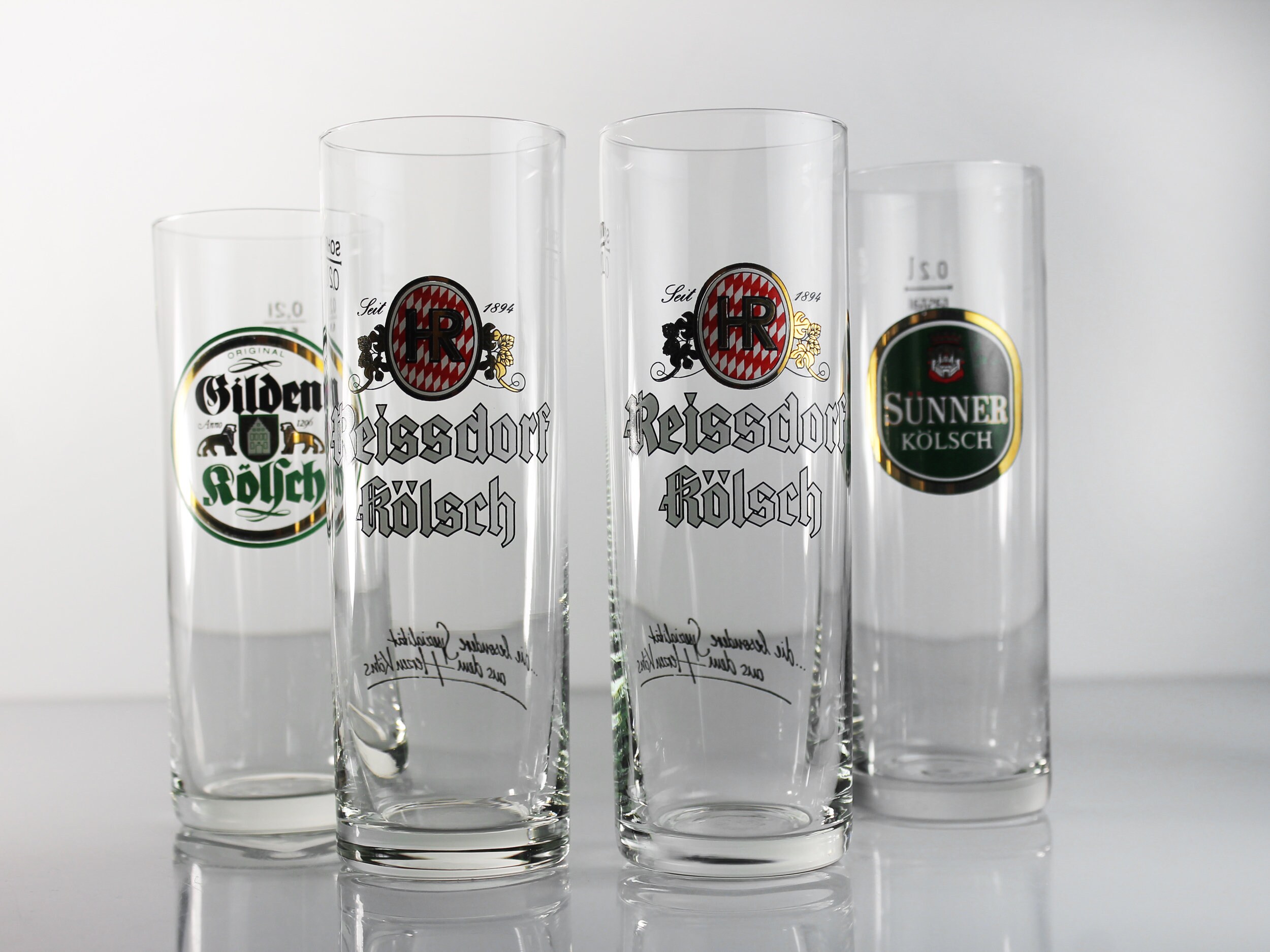 Beer Glasses, Various German Breweries, Set of 4, .2 Liter, Clear Glass