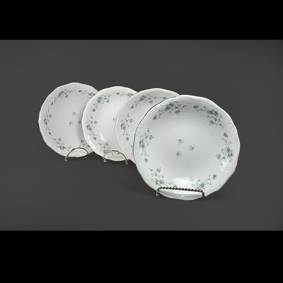 Coupe Soup Bowls, Johann Haviland, Blue Garland, Bavarian Backstamp, Floral Pattern, Set of Four, Fine China,  Discontinued