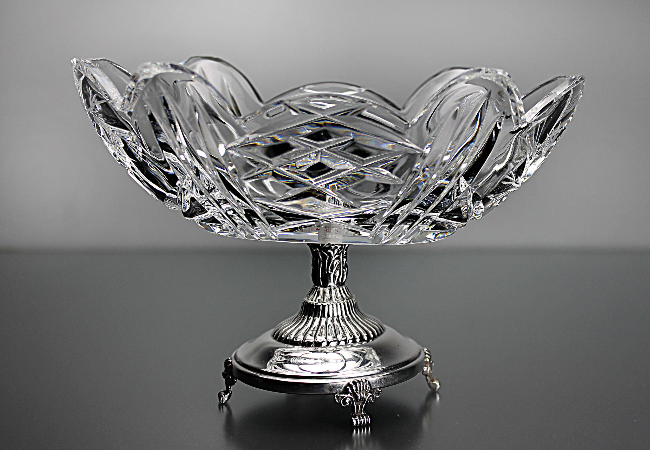Crystal Compote with Silver Base, Pinwheel, Cut Glass, Clear Glass ...