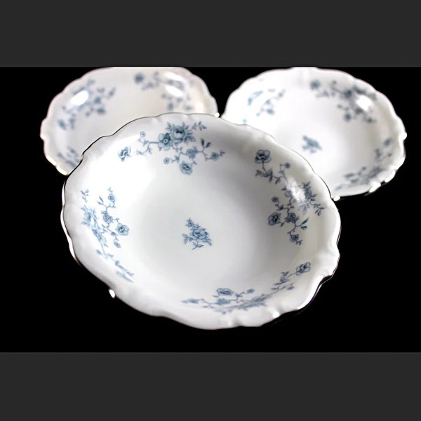 Fruit Bowls, Johann Haviland, Blue Garland, Bavarian Backstamp, Floral Pattern, Set of Three, Fine China, Dessert Bowls, Discontinued