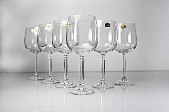 Crystal Water Goblets, Bohemia Crystal, Isabelle, Set of 6, New Old Stock, Wine Glasses, Clear Glass, Stemware, Barware