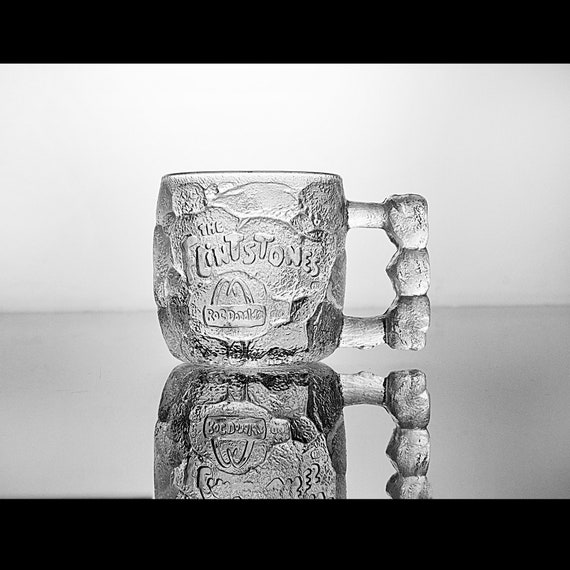 Flintstones Rocky Road Mug, McDonald's Collectible, Figural Mug, Clear Glass, 10 Ounce