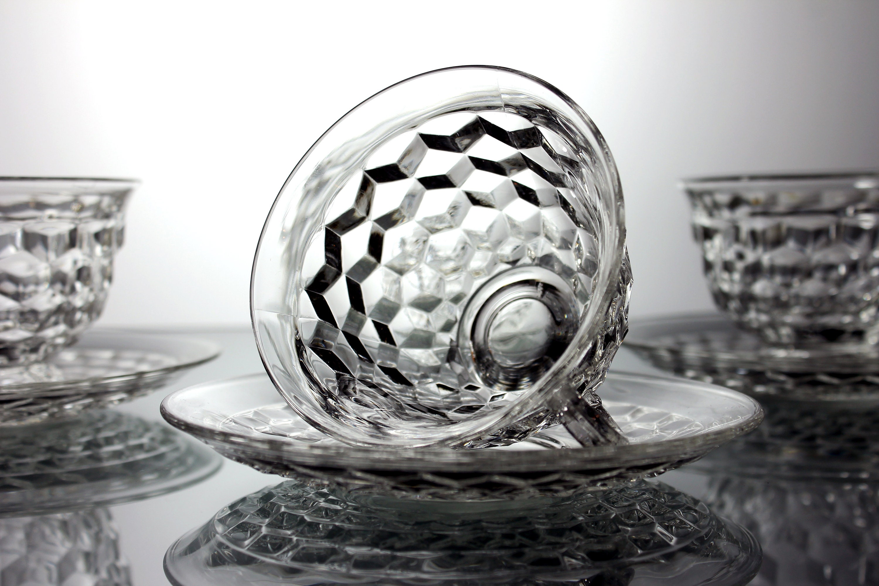 Footed Cups and Saucers, Fostoria, American, Set of 4, Clear Glass