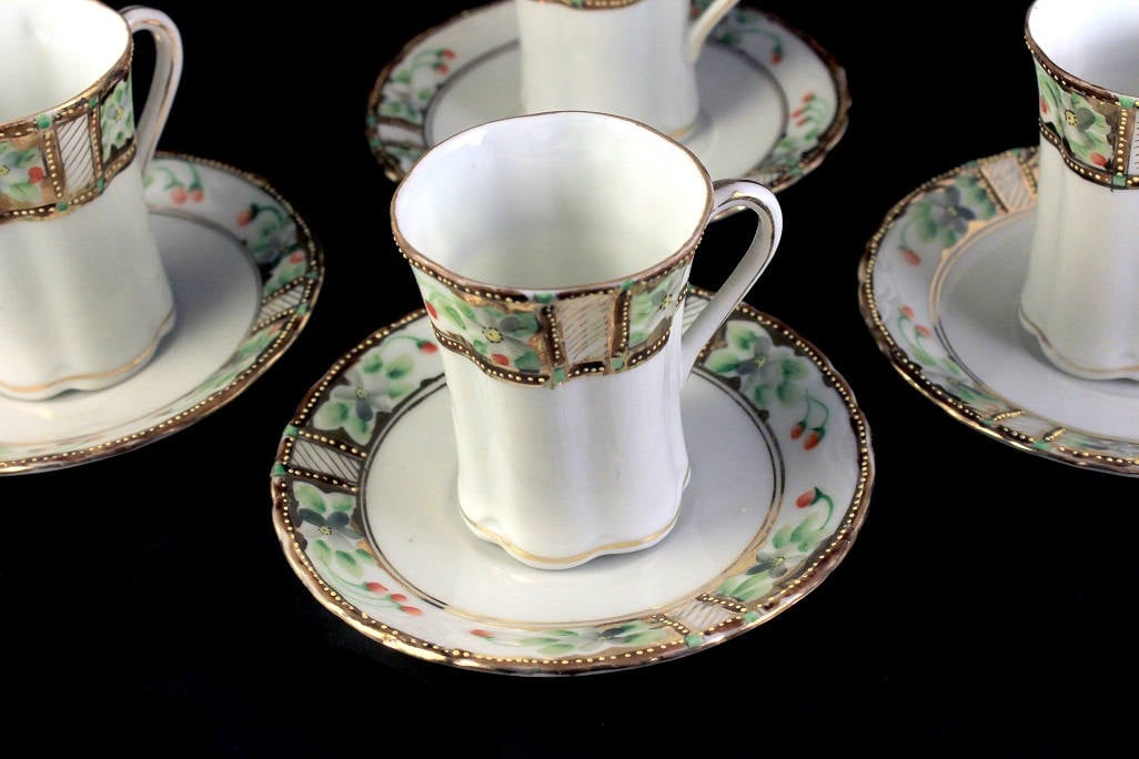 Antique Chocolate Cups and Saucers, Nippon, Noritake, Morimura