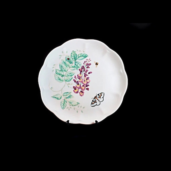 Luncheon Plate, Lenox, Butterfly Meadow, Eastern Tailed Blue, Purple Floral, Butterfly, Ladybug and Bee
