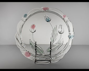 Cake Plate, Mikasa, Tivoli, Tulip Design, Clear Glass, 14 Inch, Giftware