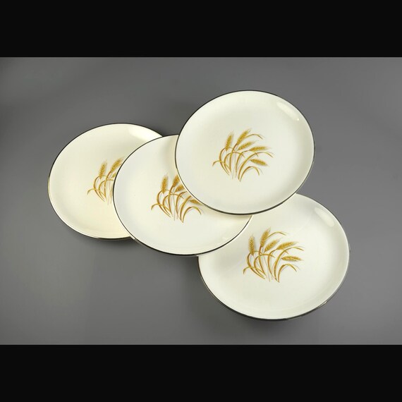 Vintage Homer Laughlin Golden Wheat Bread and Butter Plates, Set of 4, 22K Gold Trim