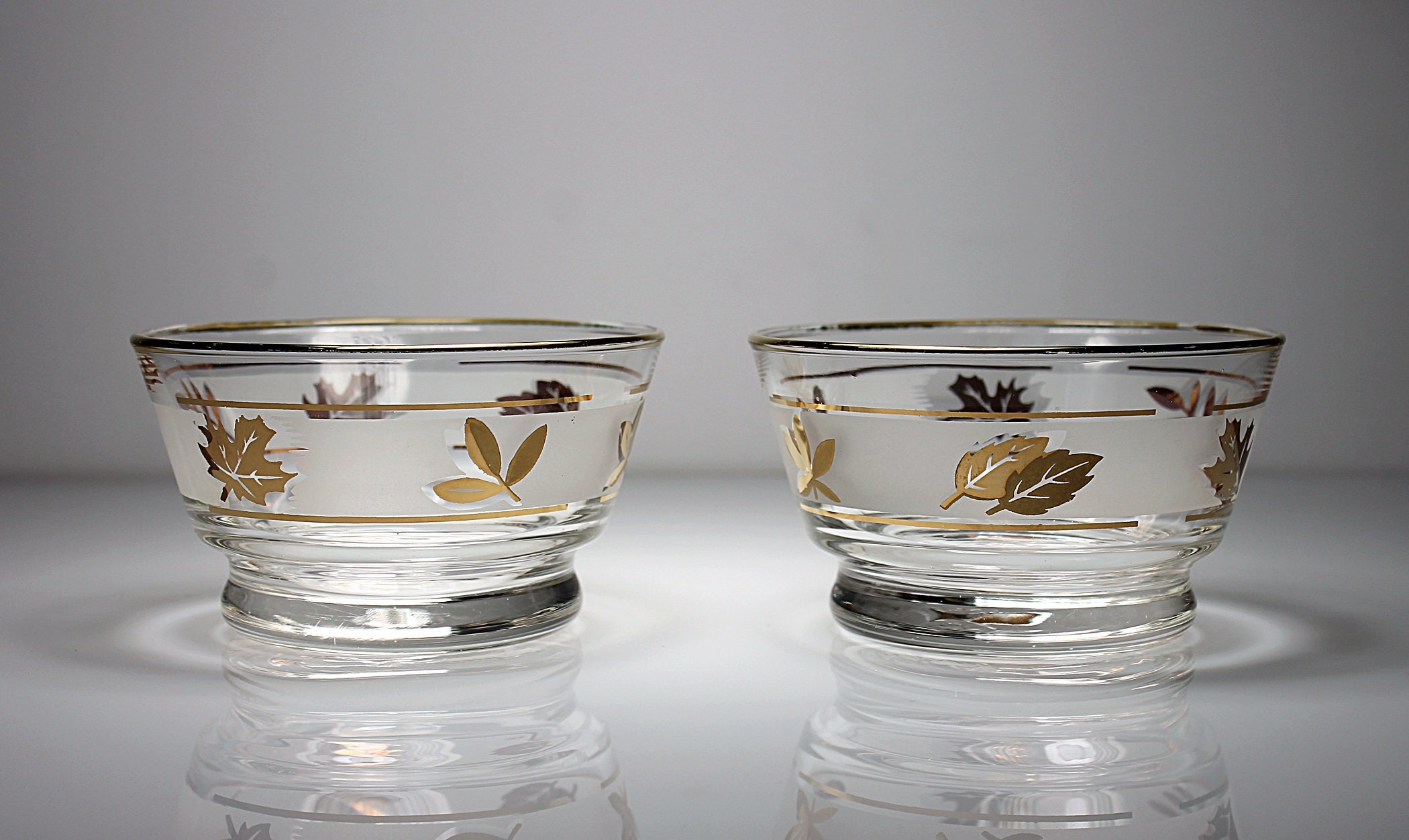 Libbey Glass Company, Golden Foliage Oyster or Fruit Cocktail Bowls