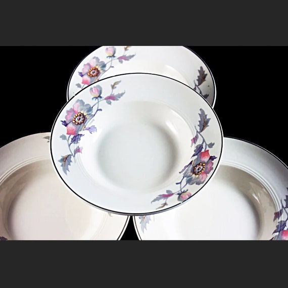 Fruit Bowls, Symphony by Salem, Platinum Gold, Floral Pattern, Set of 4, Serving Bowls, Porcelain