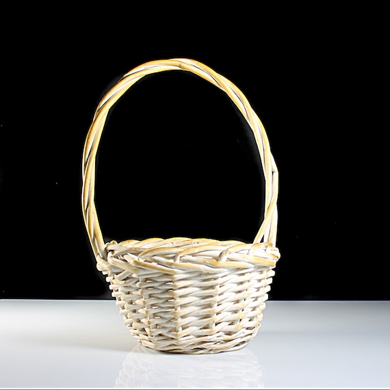 Wicker Woven Basket, Whitewashed, Handled, Storage Basket, Home Decor