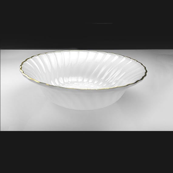Vintage Anchor Hocking Golden Shell Milk Glass Vegetable Bowl, Gold Trim