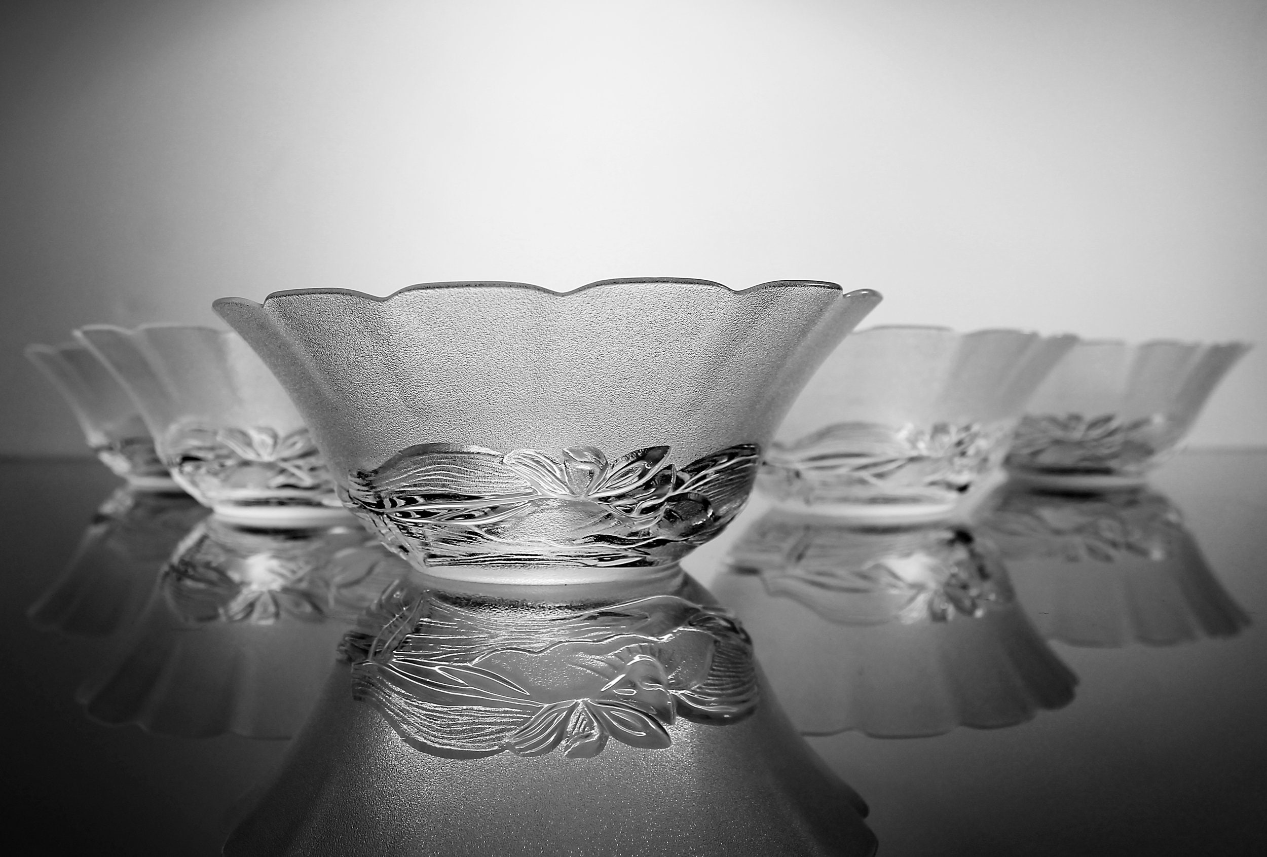 Fruit Bowls, KIG Indonesia, Clear Glass, Textured, Flora, Set of 5