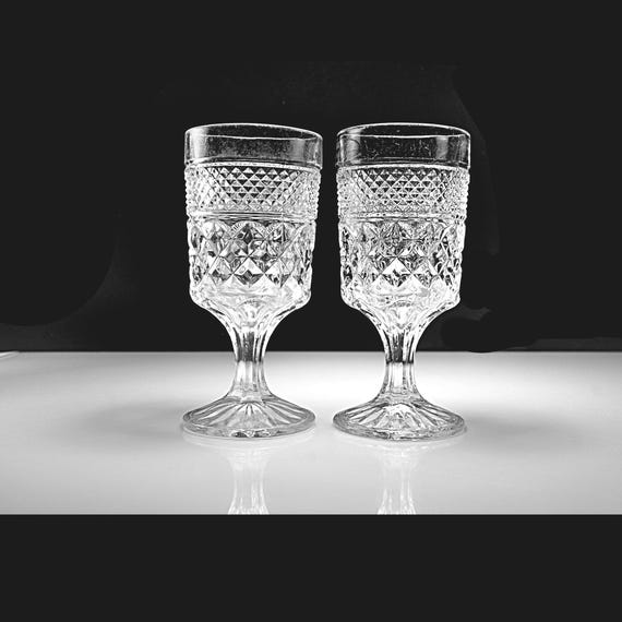 Anchor Hocking Wexford Water Goblets, Set of 2, Vintage Pressed Glass Stemware