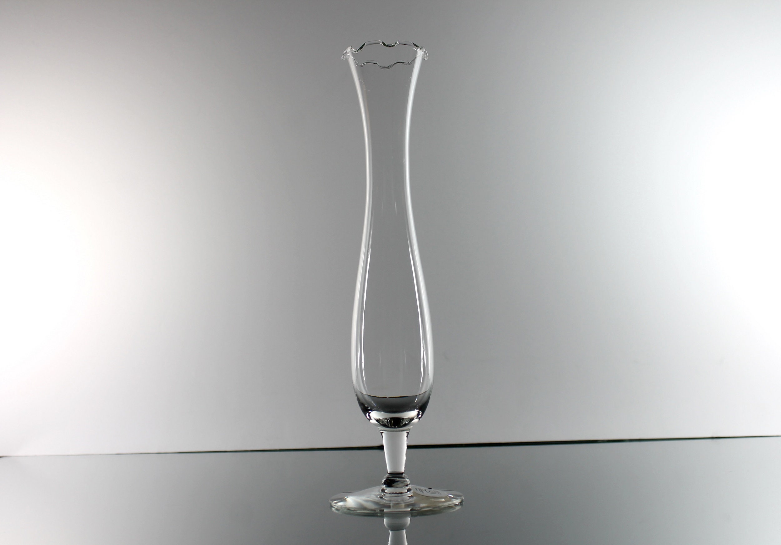 Bud Vase, Riekes Crisa Mexico, Hand Blown Glass, Pedestal, Clear Glass