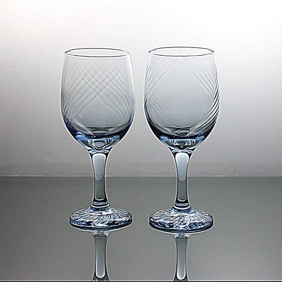 Libbey Water Goblets, Misty Blue Swirl, Set of 2, Barware, Wine Glasses, 12 Ounce