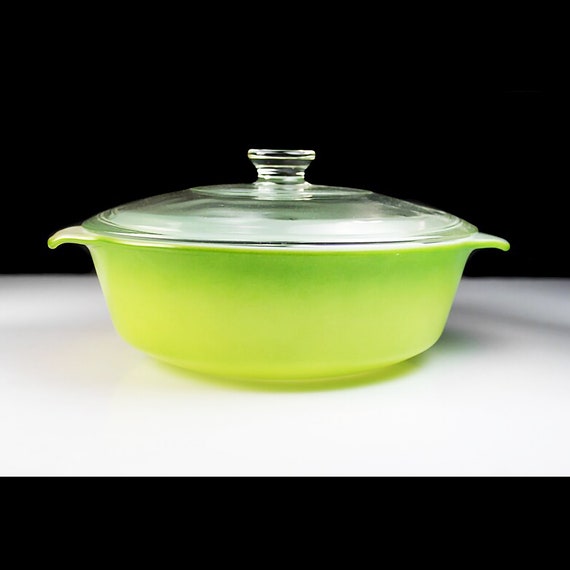 Fire King Casserole Bowl, Anchor Hocking, Avocado Green, One and Half Quart, Ovenware, Discontinued