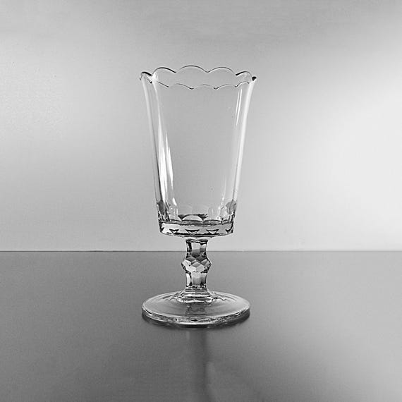 Antique 1877 Richard & Hartley EAPG Celery Vase - Faceted Stem, Scalloped Rim, Glows Under Blacklight