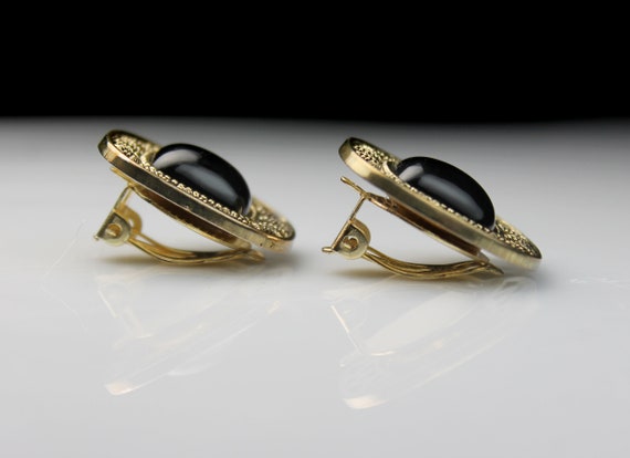 Square Clip-On Earrings, Onyx Bead, Gold Tone, Co… - image 10