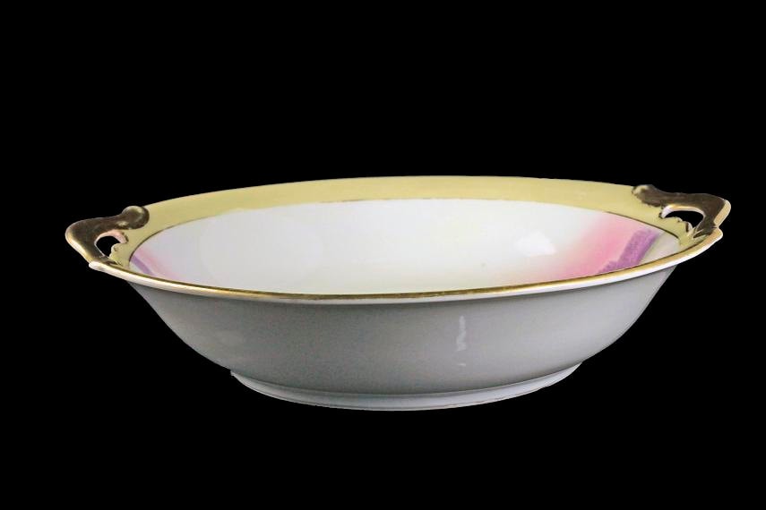 Handled Bowl, Meito China, Windmill Pattern, Handpainted, Art Deco Bowl