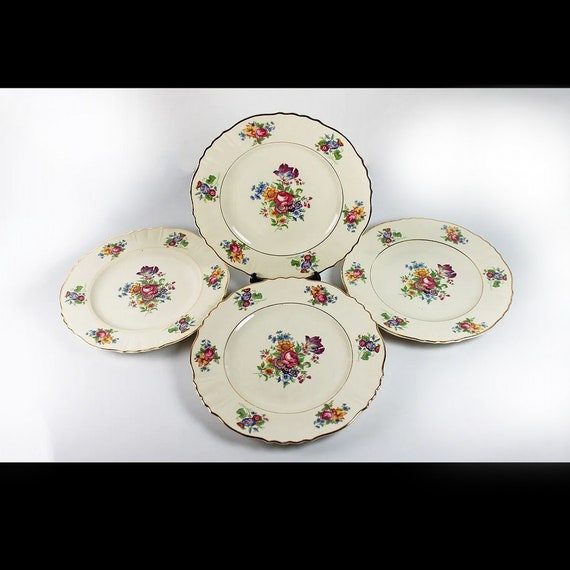 Bread and Butter Plates, Syracuse China, Santa Rosa, Set of 4, Floral Design, Roll Plates, Dessert Plates